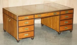 Pamono Large Double Sided Military Campaign Twin Pedestal Desk> Desks
