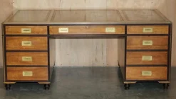Pamono Large Double Sided Military Campaign Twin Pedestal Desk><noscript><img width=