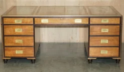Pamono Large Double Sided Military Campaign Twin Pedestal Desk><noscript><img width=