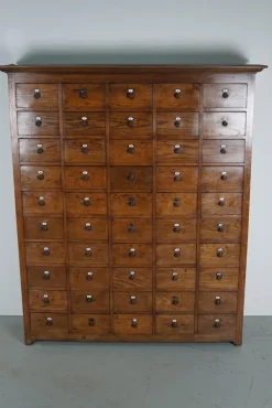 Pamono Large Dutch Oak Apothecary Cabinet with Enamel Shields, 1900s> Cabinets & Wardrobes