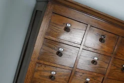 Pamono Large Dutch Oak Apothecary Cabinet with Enamel Shields, 1900s><noscript><img width=