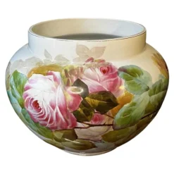 Pamono Large Earthenware Ceramic Roses Floral Planter, 1900s> Planters And Jardiniere