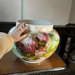 Pamono Large Earthenware Ceramic Roses Floral Planter, 1900s> Planters And Jardiniere