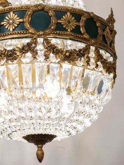 Pamono Large Empire Style Crystal and Bronze 6-Light Chandelier, 1930s><noscript><img width=