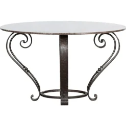Pamono Large English Circular Marble Top Wrought Iron Table, 1950s> Garden Tables