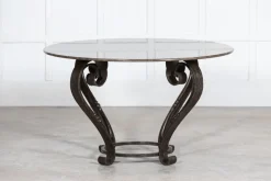 Pamono Large English Circular Marble Top Wrought Iron Table, 1950s><noscript><img width=