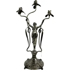 New Pamono Large Figural Candlestick with Nymph Femme Fatale from Wmf, 1890s