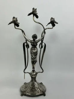 New Pamono Large Figural Candlestick with Nymph Femme Fatale from Wmf, 1890s