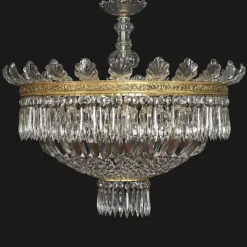 New Pamono Large Five-Light Crystal Ceiling Lamp, 1950s