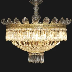 New Pamono Large Five-Light Crystal Ceiling Lamp, 1950s