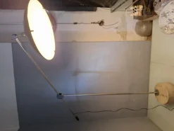 Clearance Pamono Large Floor Lamp in Chromed Metal with Black Acrylic Glass Lampshade and Travertine Base, 1960s