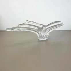 Outlet Pamono Large Floral Crystal Glass Shell Bowl Centerpiece from Art Vannes, France, 1970