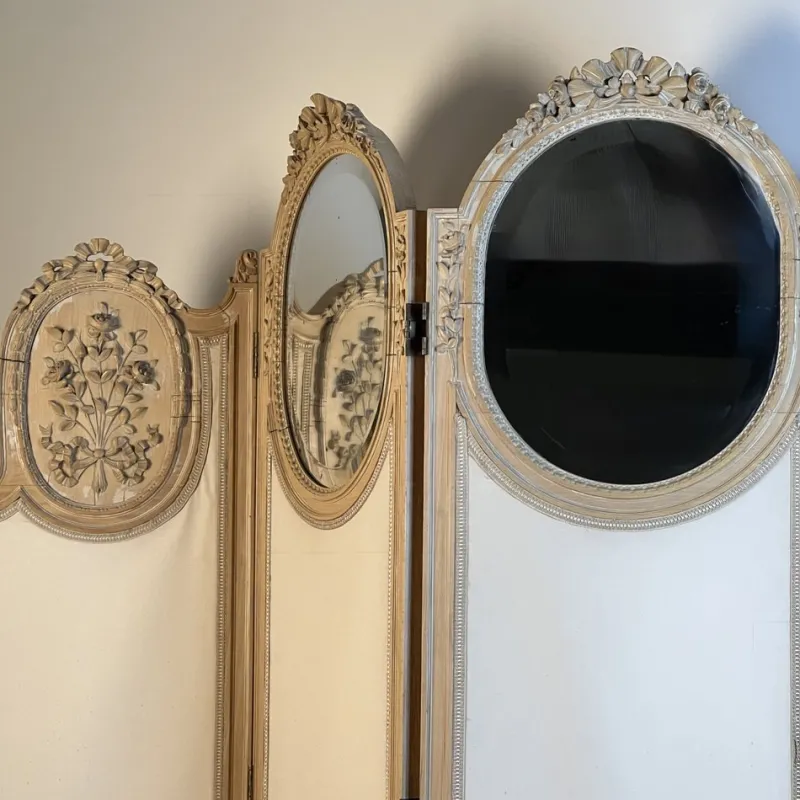 Pamono Large French Four-Fold Mirrored Dressing Screen, 1920s> Room Dividers & Screens