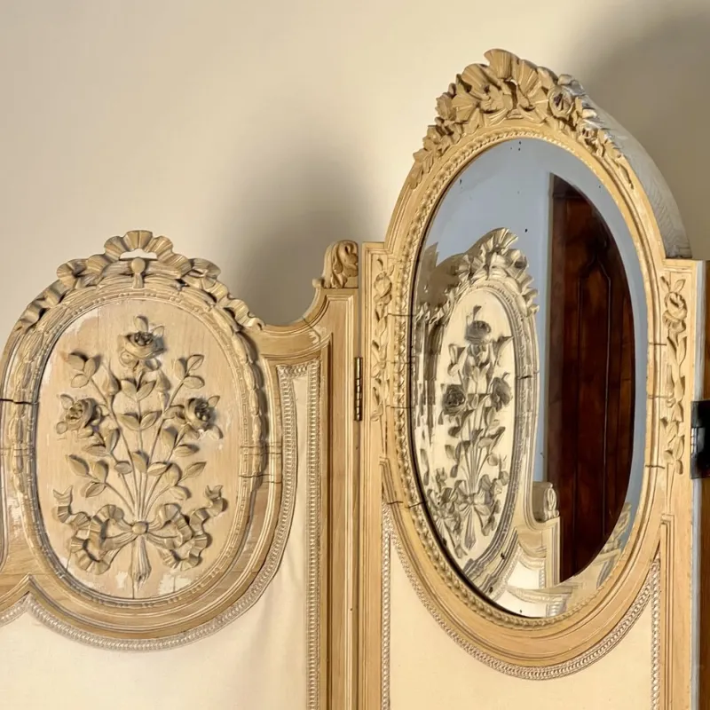 Pamono Large French Four-Fold Mirrored Dressing Screen, 1920s> Room Dividers & Screens