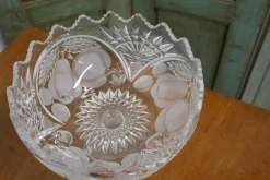 Pamono Large French Tazza Etched Cristal Pedestal Fruit Dish, 1960s><noscript><img width=