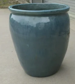 Pamono Large French Terracotta Turquoise Blue Garden Planter, 1960s> Planters And Jardiniere