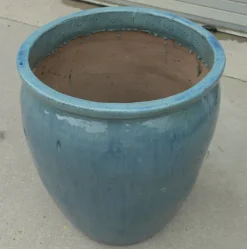 Pamono Large French Terracotta Turquoise Blue Garden Planter, 1960s><noscript><img width=
