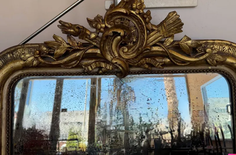 Pamono Large French Vertical Gilt Mirror with Floral Crest, 1890s> Mirrors