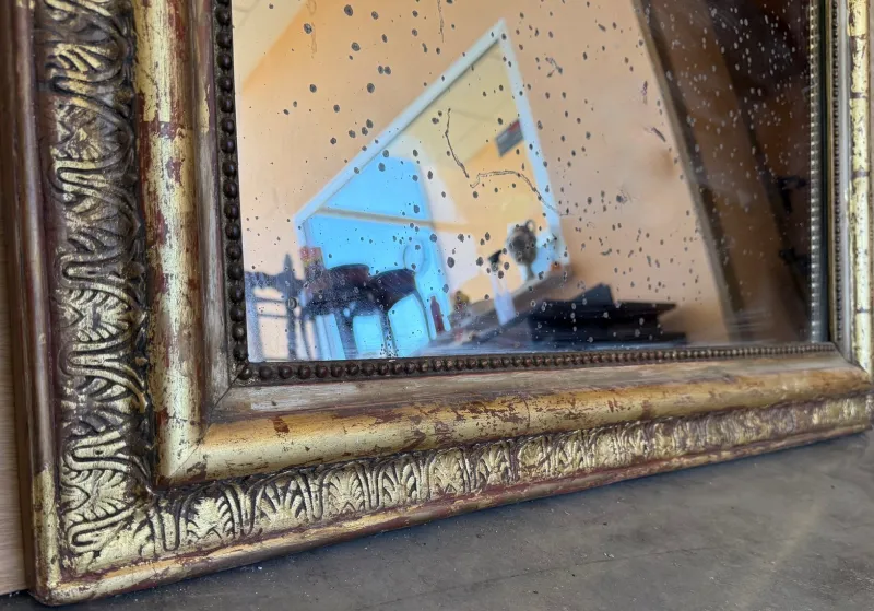 Pamono Large French Vertical Gilt Mirror with Floral Crest, 1890s> Mirrors