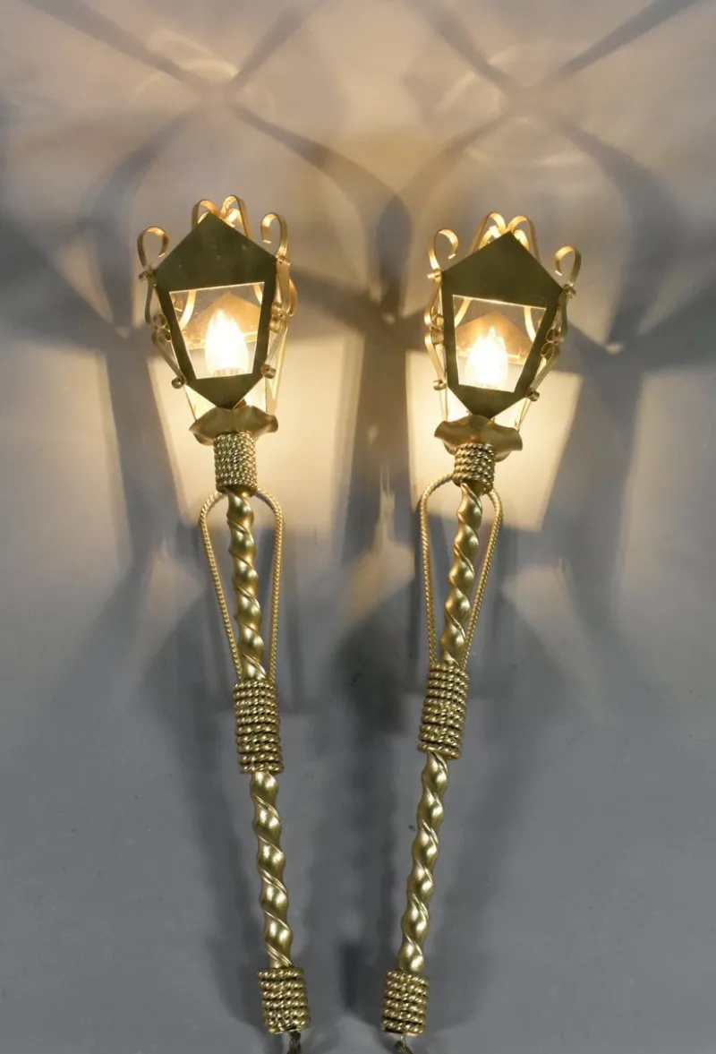 Pamono Large French Wall Sconces, 1950s, Set of 2> Wall Lights & Sconces