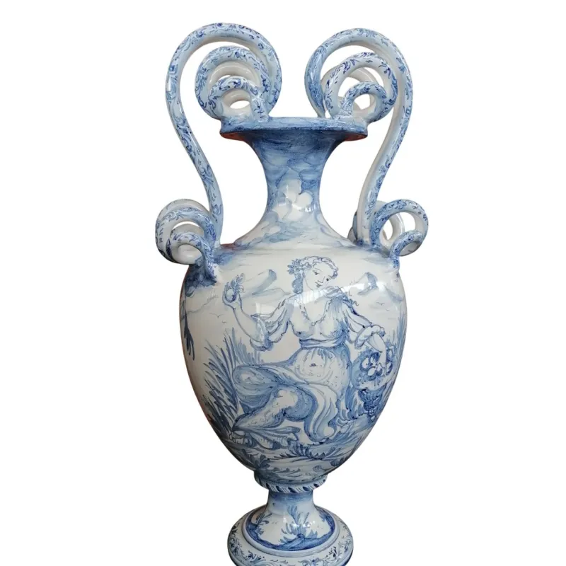 Pamono Large Hand-Painted Ceramic Vase from Spotorno, 1950s> Vases