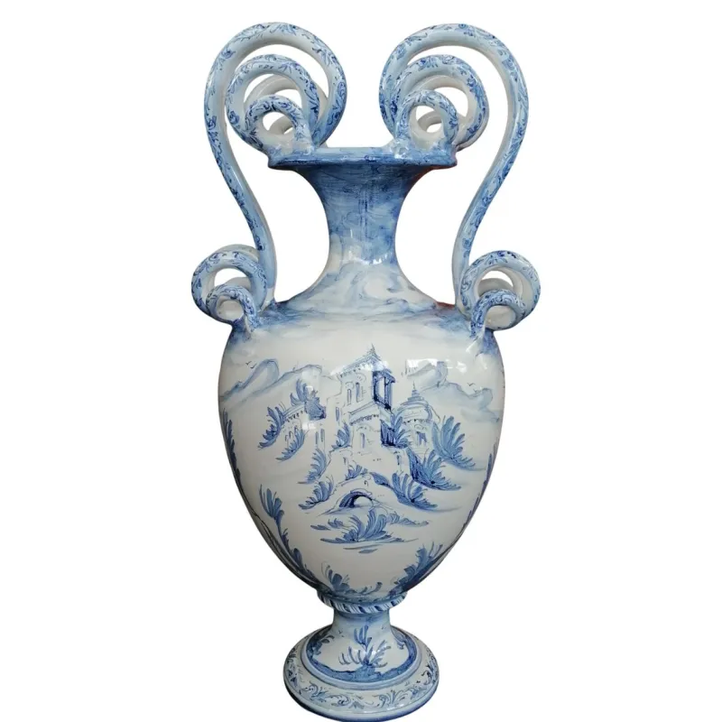 Pamono Large Hand-Painted Ceramic Vase from Spotorno, 1950s> Vases