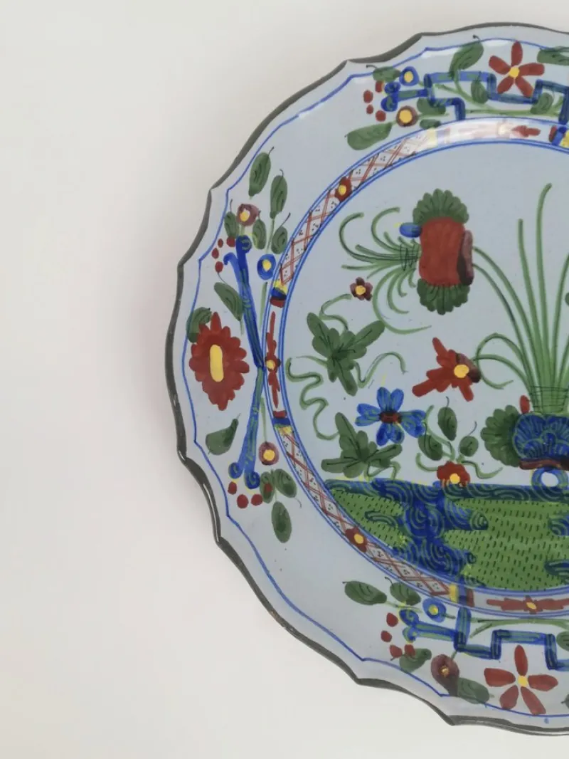 Pamono Large Hand-Painted Plate with Italian Oriental Decoration from Faenza, 1940s> Dinnerware Accessories