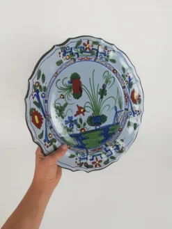Pamono Large Hand-Painted Plate with Italian Oriental Decoration from Faenza, 1940s><noscript><img width=