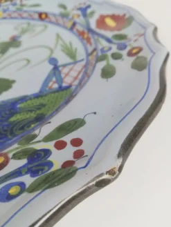 Pamono Large Hand-Painted Plate with Italian Oriental Decoration from Faenza, 1940s><noscript><img width=