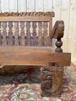 Pamono Large Indonesian Garden Bench in Carved Walnut