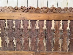 Pamono Large Indonesian Garden Bench in Carved Walnut