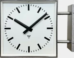Best Pamono Large Industrial Square Double Sided Factory Wall Clock from Pragotron, 1970s