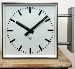 Best Pamono Large Industrial Square Double Sided Factory Wall Clock from Pragotron, 1970s