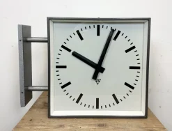 Best Pamono Large Industrial Square Double Sided Factory Wall Clock from Pragotron, 1970s