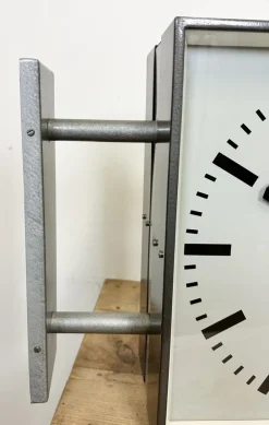 Best Pamono Large Industrial Square Double Sided Factory Wall Clock from Pragotron, 1970s