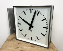 Best Pamono Large Industrial Square Double Sided Factory Wall Clock from Pragotron, 1970s