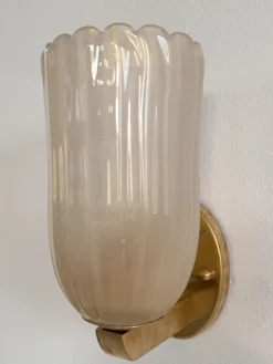 Discount Pamono Large Italian Art Deco Style Murano Glass and Brass Wall Lights from Barovier & Toso, 1990s, Set of 2
