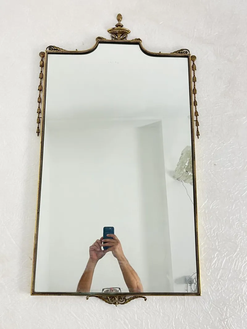 Online Pamono Large Italian Brass Wall Mirror, 1957