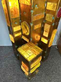 Pamono Large Italian Hammered Glass and Gilt Wrought Iron Floor Lamp from Longobard, 1970s> Floor Lamps