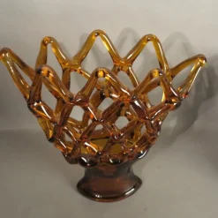 Pamono Large Italian Murano Glass Bowl with Grid Pattern from Made Murano Glass, 1950s> Bowls