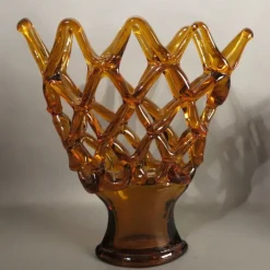 Pamono Large Italian Murano Glass Bowl with Grid Pattern from Made Murano Glass, 1950s><noscript><img width=
