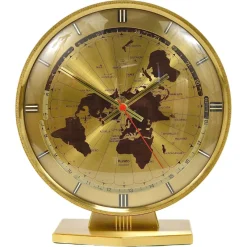 Pamono Large Kundo GMT World Time Zone Brass Table Clock by Kieninger & Obergfell, 1960s> Clocks