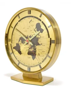 Pamono Large Kundo GMT World Time Zone Brass Table Clock by Kieninger & Obergfell, 1960s><noscript><img width=