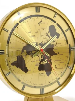 Pamono Large Kundo GMT World Time Zone Brass Table Clock by Kieninger & Obergfell, 1960s><noscript><img width=