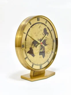 Pamono Large Kundo GMT World Time Zone Brass Table Clock by Kieninger & Obergfell, 1960s><noscript><img width=