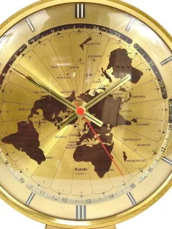 Pamono Large Kundo GMT World Time Zone Brass Table Clock by Kieninger & Obergfell, 1960s><noscript><img width=