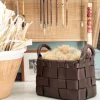 Pamono Large Leather Hand-Woven Decorative Basket by Oscar Maschera