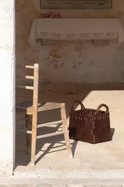 Pamono Large Leather Hand-Woven Decorative Basket by Oscar Maschera