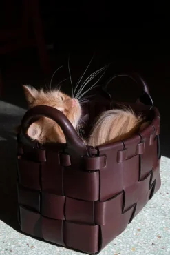 Pamono Large Leather Hand-Woven Decorative Basket by Oscar Maschera