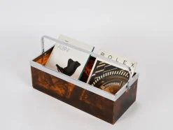Online Pamono Large Magazine or Bottle Rack in Tortoiseshell Acrylic Glass and Chrome from Dior, Italy, 1970s